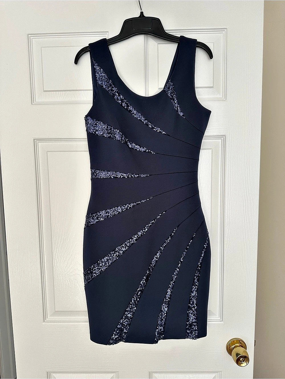 GUESS Starburst Sequin Bodycon Cocktail Dress - Navy Blue, Size 6